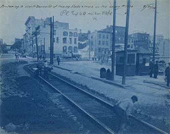 EUGENE DE SALIGNAC (1861-1943) Group of 11 photographs depicting construction of the Manhattan Bridge. 1913-22.